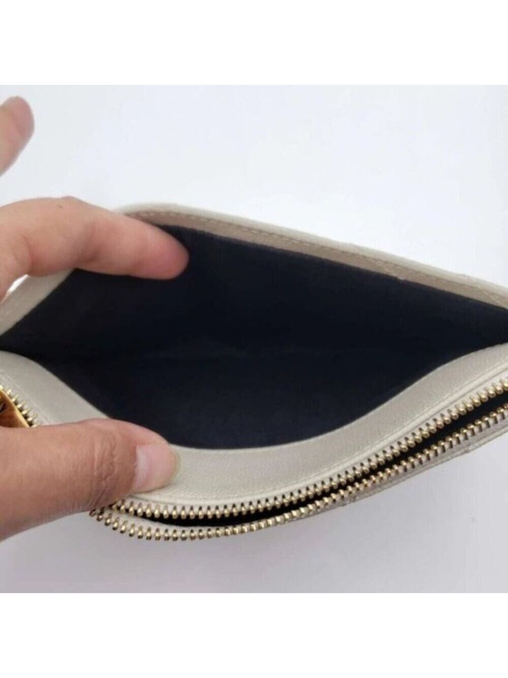 Authentic Saint Laurent YSL Beige Quilted Leather Zip Pouch Clutch Wallet - Picture 8 of 11